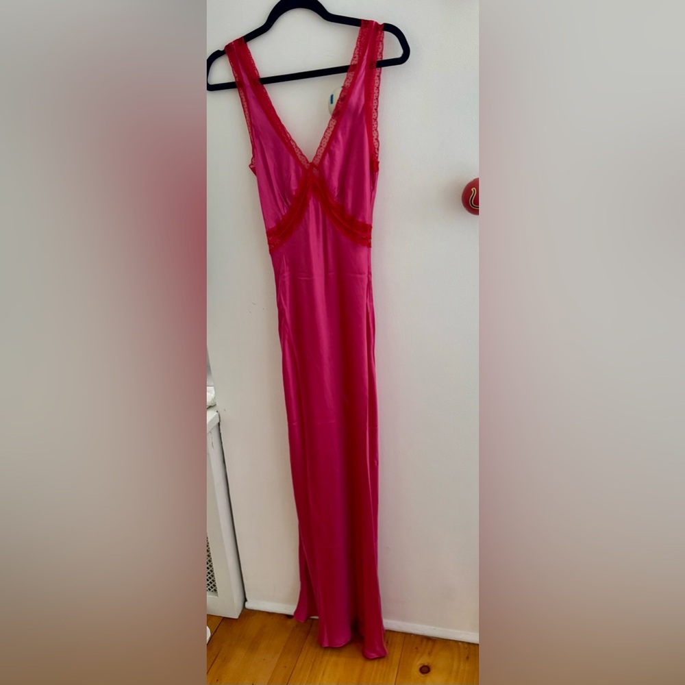 Pink Lace-Trim Maxi Dress - Women's
